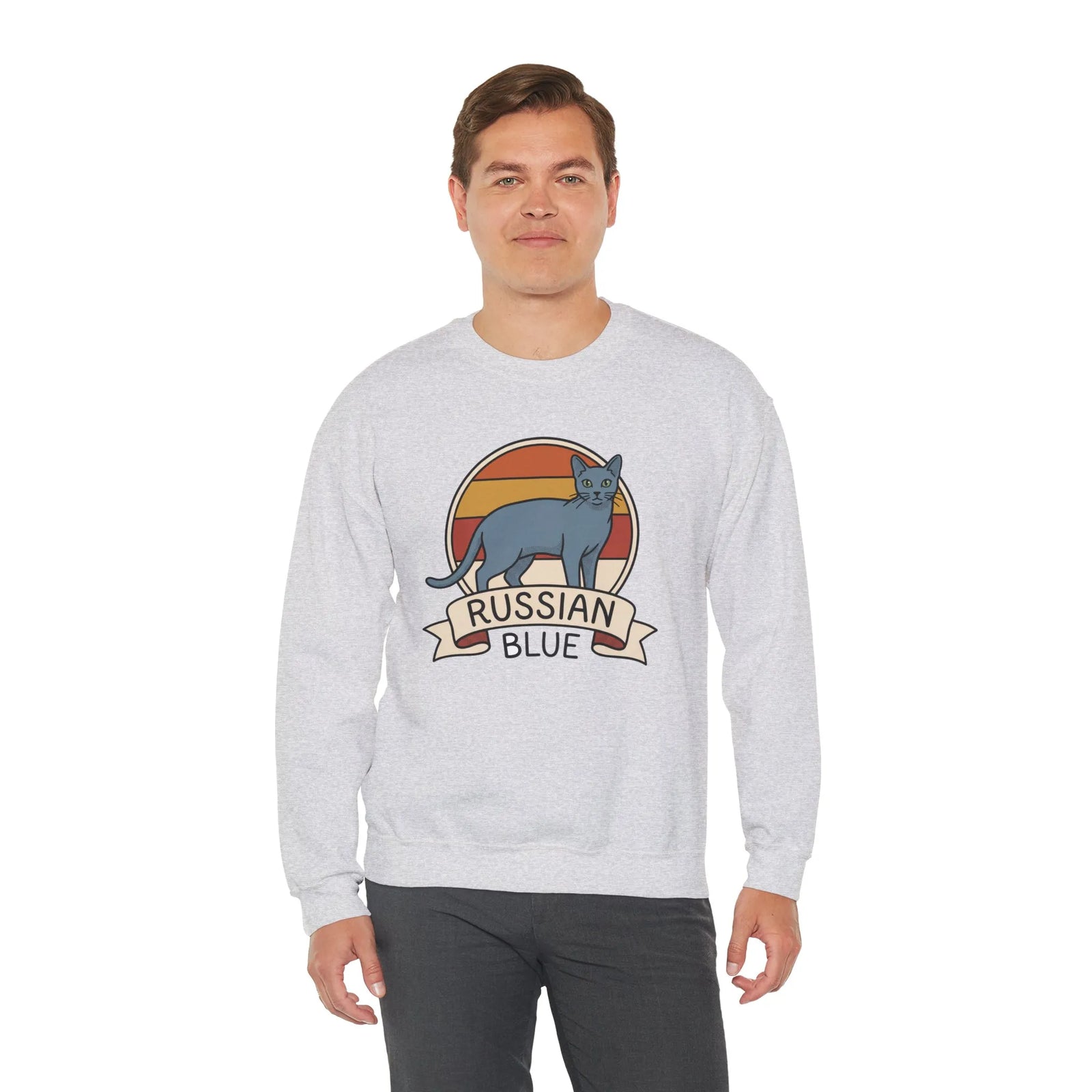 Russian Blue Retro 70s Sunset Sweatshirt - Heavy Blend Crewneck - Unisex White