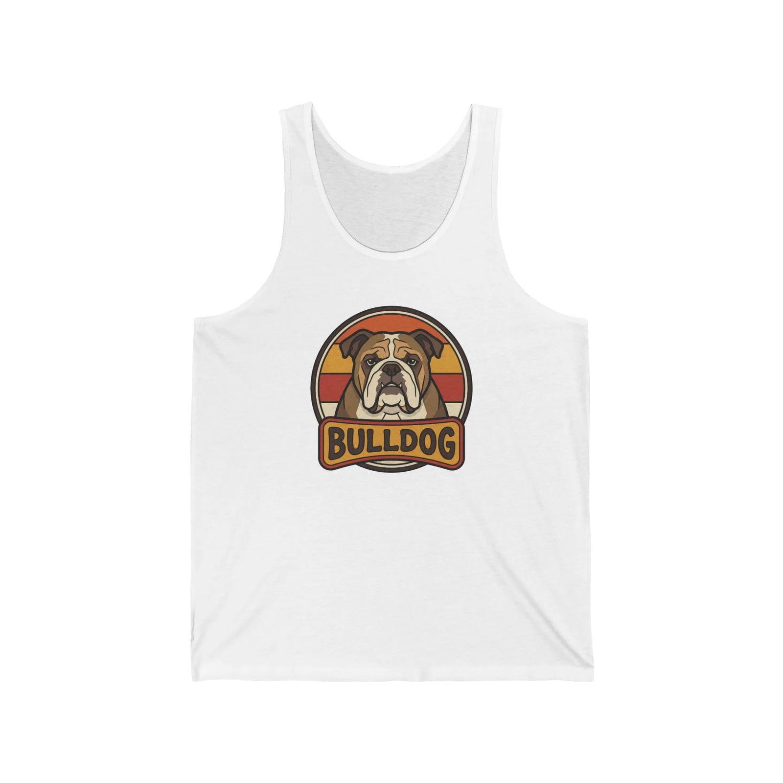 Bulldog Retro 70s Sunset Tank Top - Soft Ringspun Jersey Tank - Unisex White