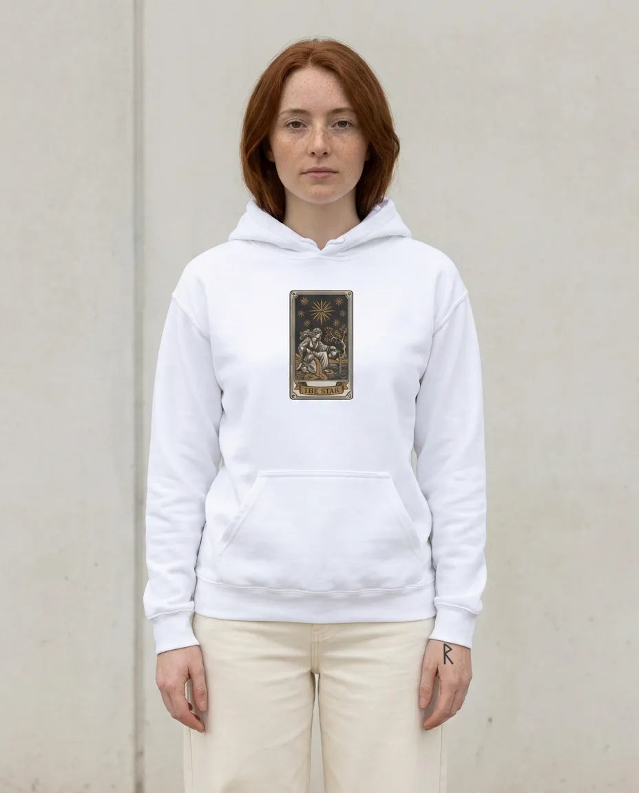 The Star Tarot Card Hoodie - Cozy Heavy Blend Fleece Pullover - Unisex White