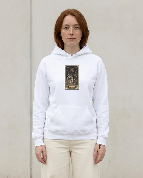The Star Tarot Card Hoodie - Cozy Heavy Blend Fleece Pullover - Unisex White