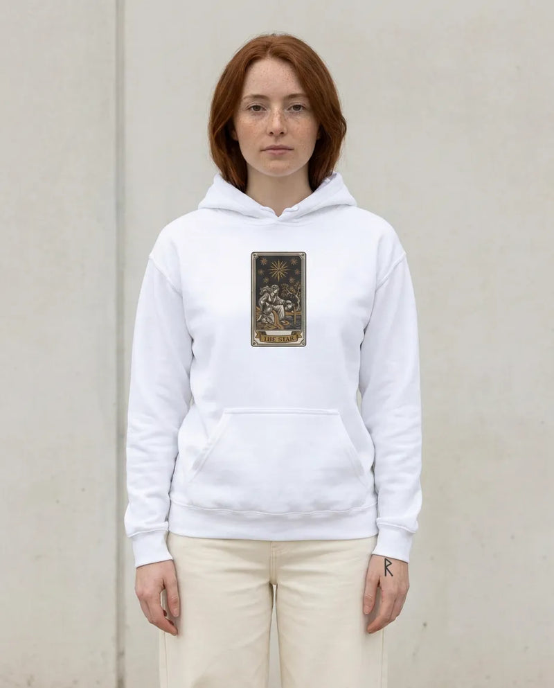 The Star Tarot Card Hoodie - Cozy Heavy Blend Fleece Pullover - Unisex White