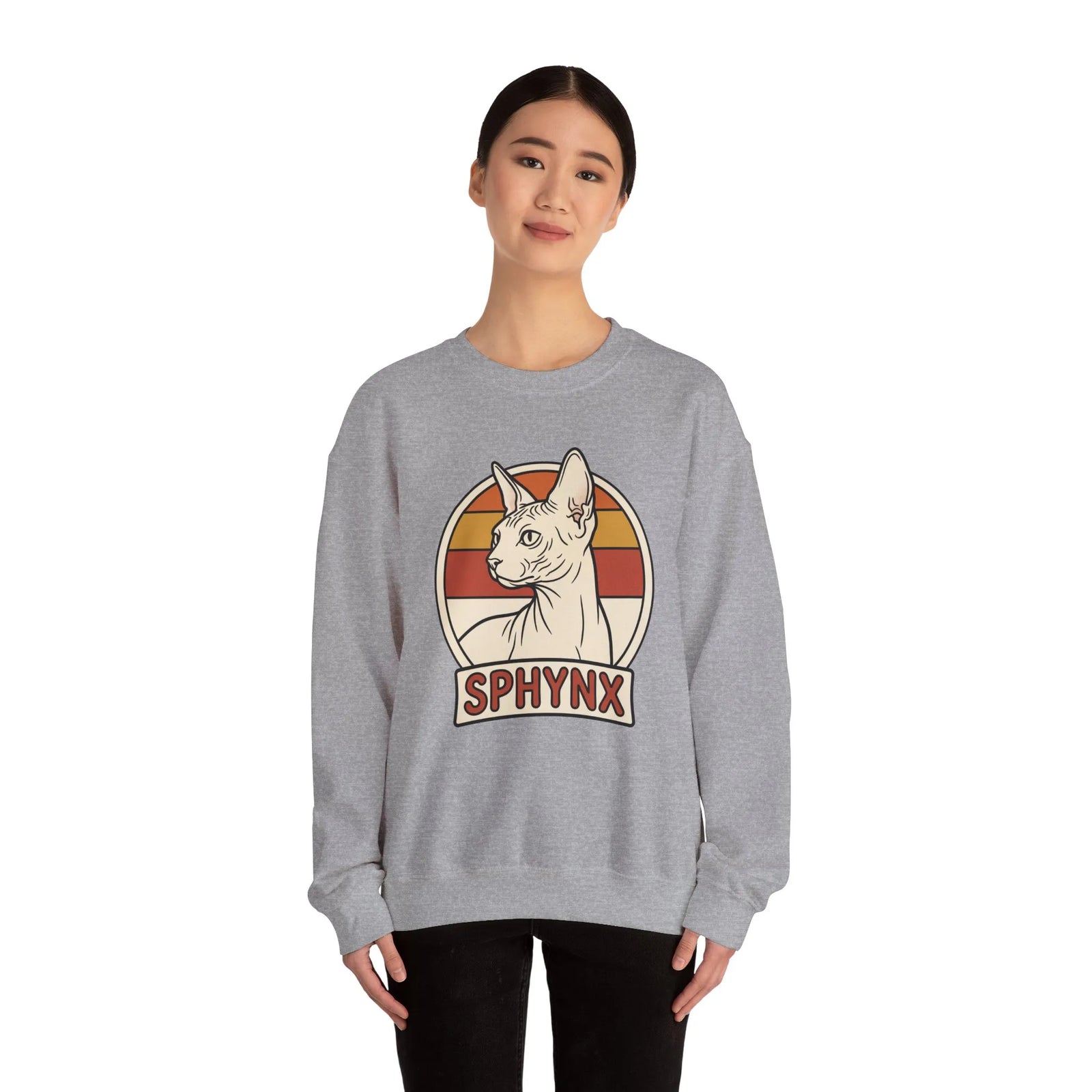Sphynx Retro 70s Sunset Breeds Sweatshirt - Heavy Blend Crewneck Fleece - Unisex Ash