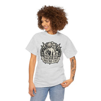 Rocker Cat Skull Throne Graphic T-Shirt - Heavy Cotton Classic Fit Tee - Unisex White