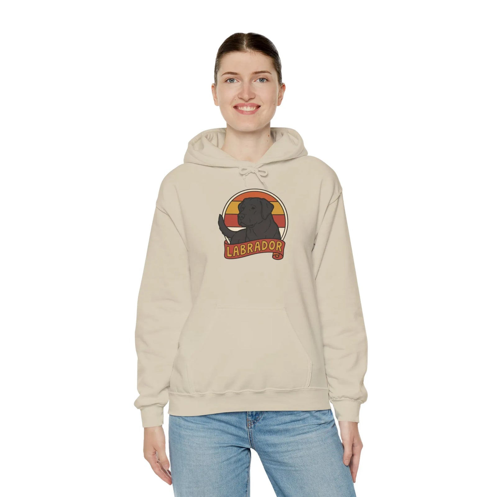 Labrador Retro 70s Sunset Breed Hoodie - Cozy Cotton Blend Pullover - Unisex White