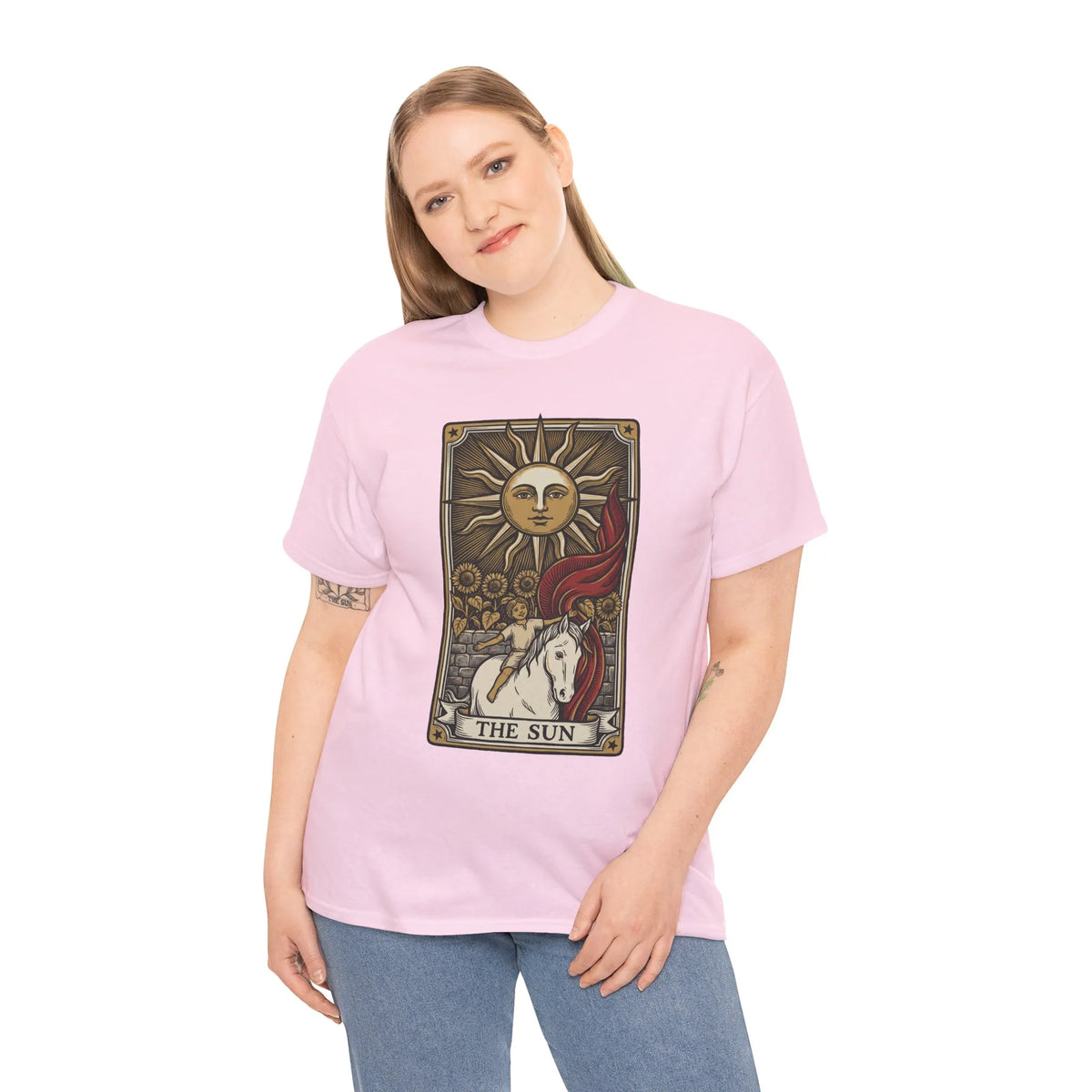 Tarot The Sun Card T-Shirt - Medium Weight 100% Cotton Tee - Unisex White