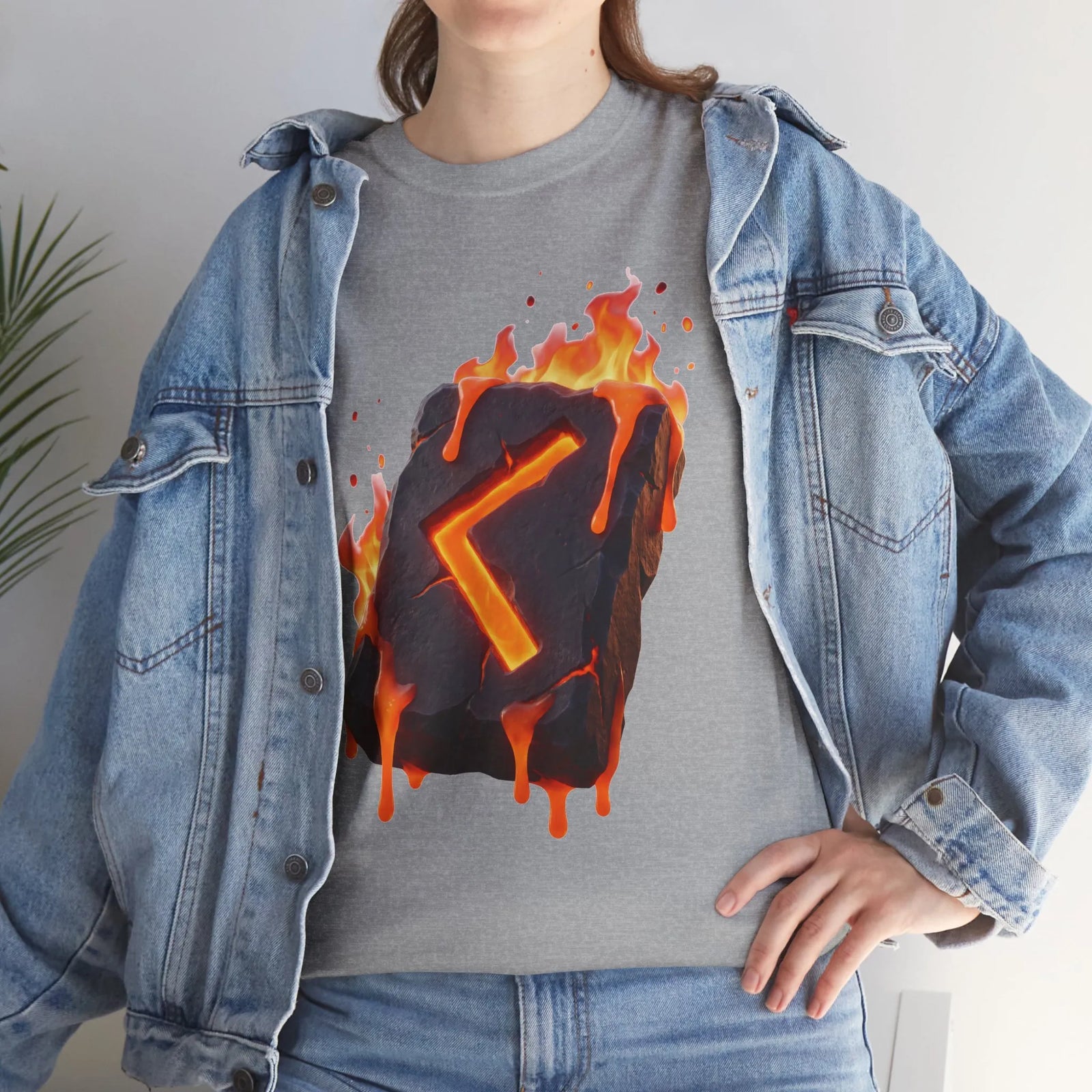 Kenaz Rune Torch Flame T-Shirt - Heavy Cotton Classic Fit Tee - Unisex White