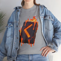 Kenaz Rune Torch Flame T-Shirt - Heavy Cotton Classic Fit Tee - Unisex White