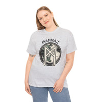 Mannaz Rune Reflection Graphic T-Shirt - Heavy Cotton Classic Fit Tee - Unisex White