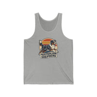 Australian Shepherd Retro Sunset Tank Top - Lightweight Ringspun Jersey - Unisex White
