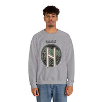 Hagalaz Rune Hail Graphic Sweatshirt - Medium-Heavy Cotton Blend Crewneck - Unisex White
