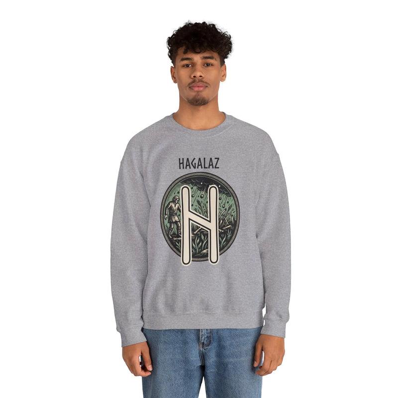 Hagalaz Rune Hail Graphic Sweatshirt - Medium-Heavy Cotton Blend Crewneck - Unisex White