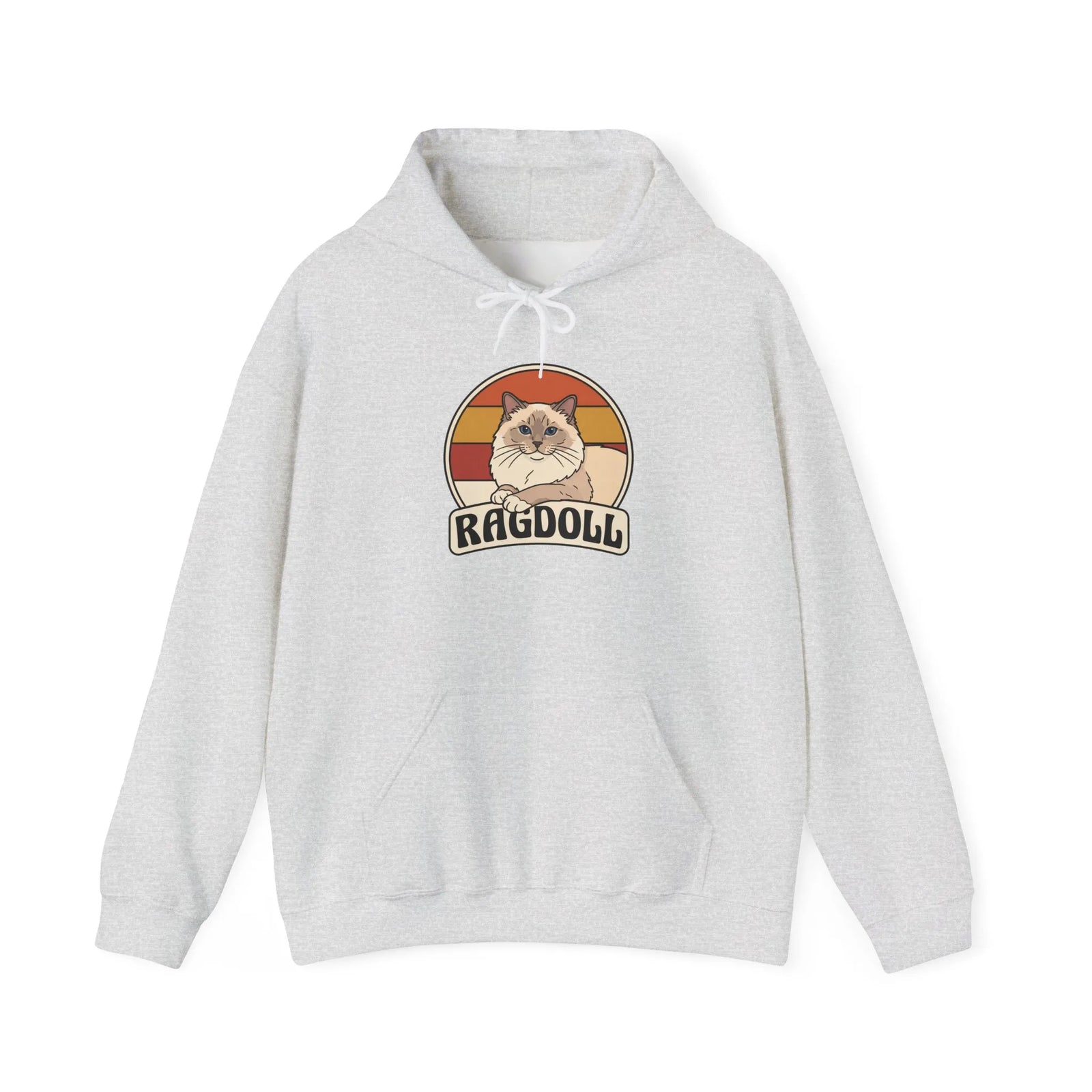 Ragdoll Cat Retro 70s Sunset Hoodie - Soft Blend Fleece Pullover Hoodie - Unisex White