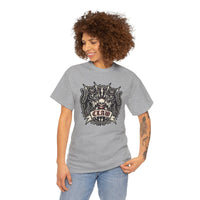 Heavy Metal Rocker Cats Band Crest T-Shirt - Heavy Cotton Classic Fit Tee - Unisex White