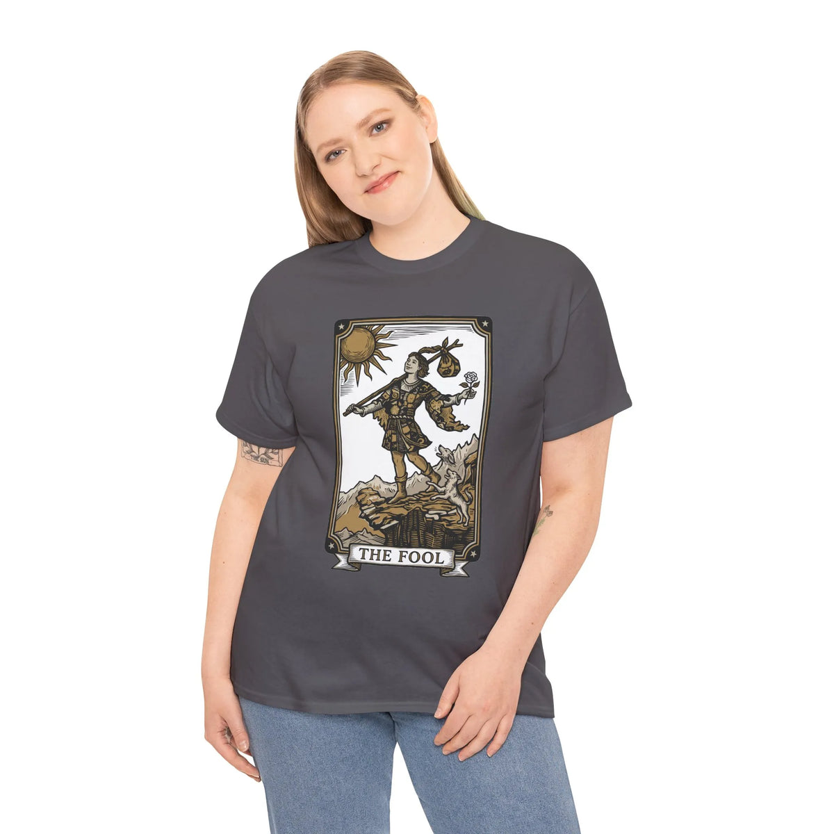 The Fool Tarot Card Graphic T-Shirt - Heavy Cotton Classic Fit Tee - Unisex White