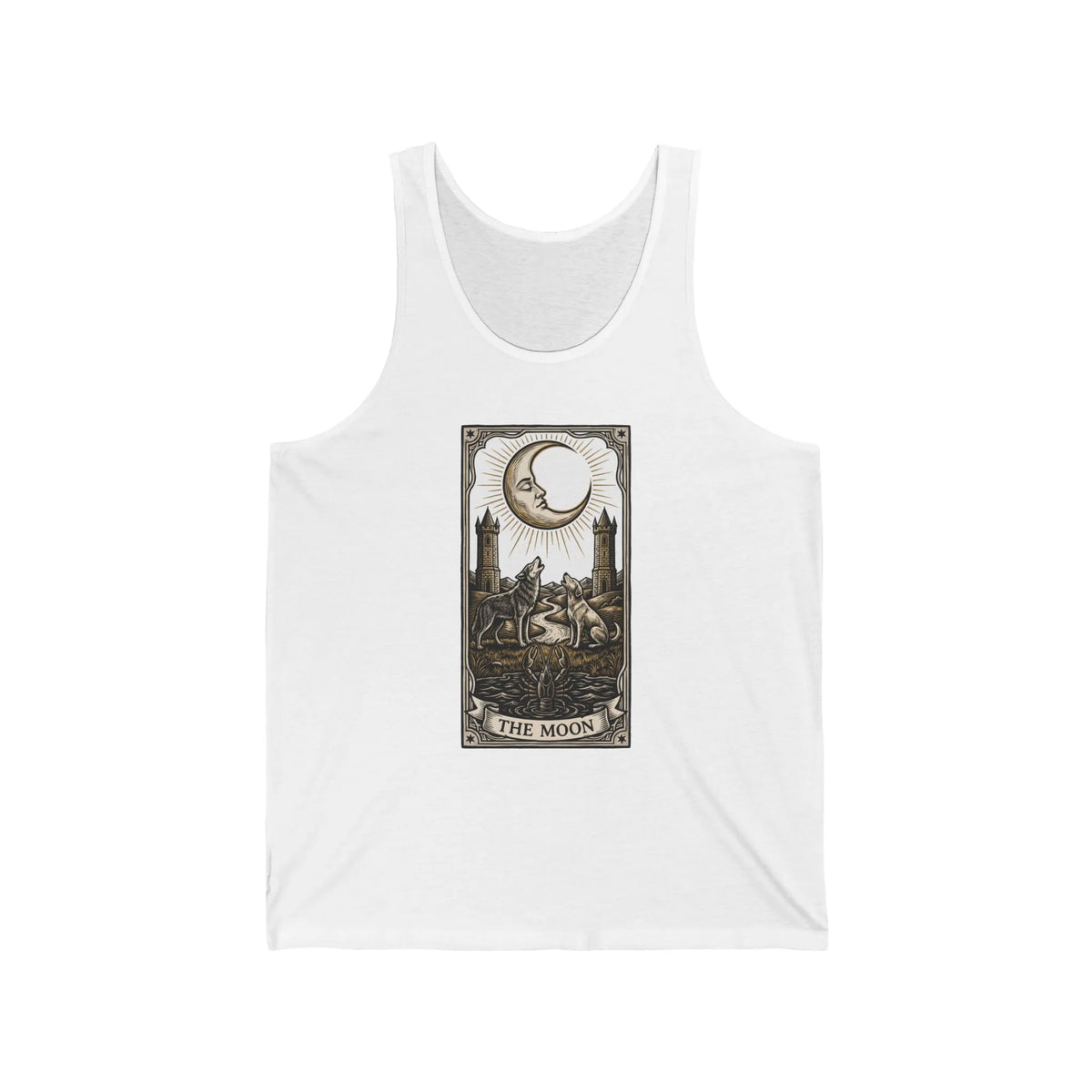 The Moon Tarot Card Graphic Tank Top - Lightweight Combed Ringspun Jersey - Unisex White