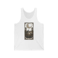 The Moon Tarot Card Graphic Tank Top - Lightweight Combed Ringspun Jersey - Unisex White