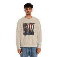 Viking Berserker Dogs Longship Prow Sweatshirt - Heavy Blend Cotton Poly Crewneck - Unisex White