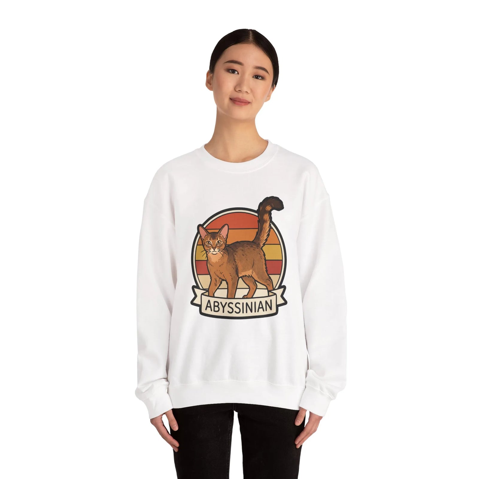 Abyssinian Retro 70s Sunset Sweatshirt - Heavy Blend Classic Crewneck - Unisex White