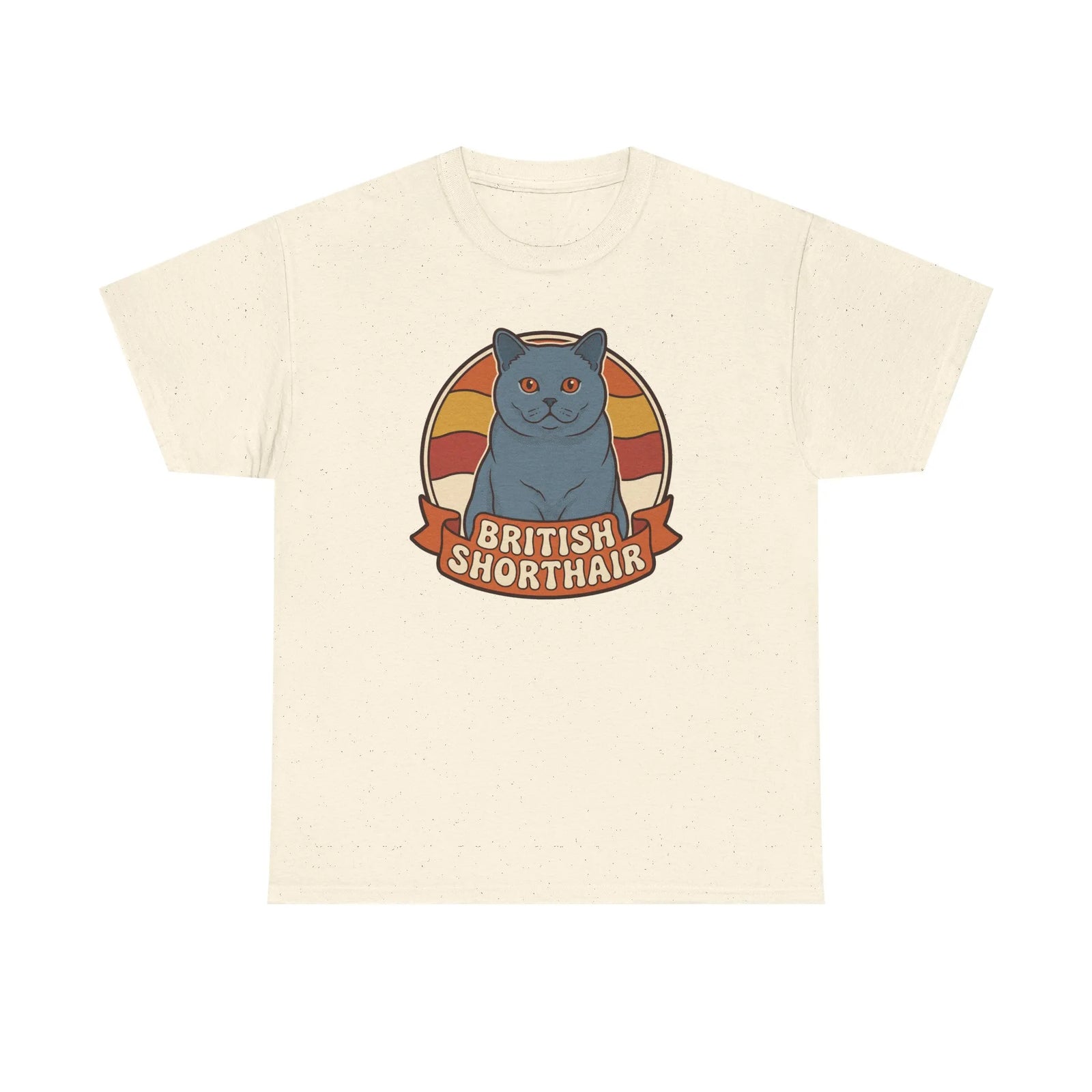 British Shorthair Retro Sunset T-Shirt - Heavyweight Cotton Classic Tee - Unisex White