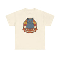 British Shorthair Retro Sunset T-Shirt - Heavyweight Cotton Classic Tee - Unisex White