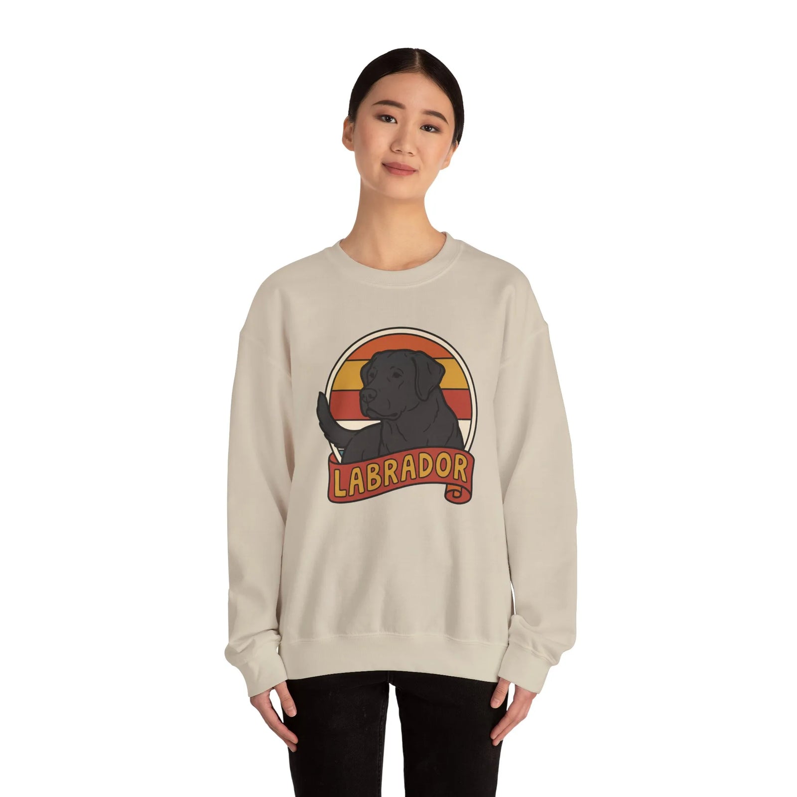 Labrador Retro 70s Sunset Sweatshirt - Heavy Blend Fleece Crewneck - Unisex White