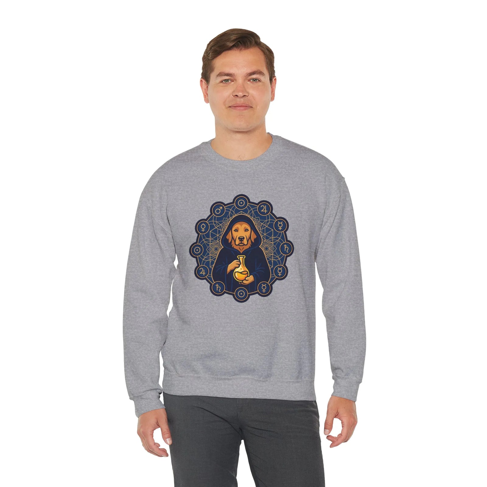 Alchemist Dog Sacred Geometry Spirit Sweatshirt - Heavy Blend Fleece Crewneck - Unisex Ash