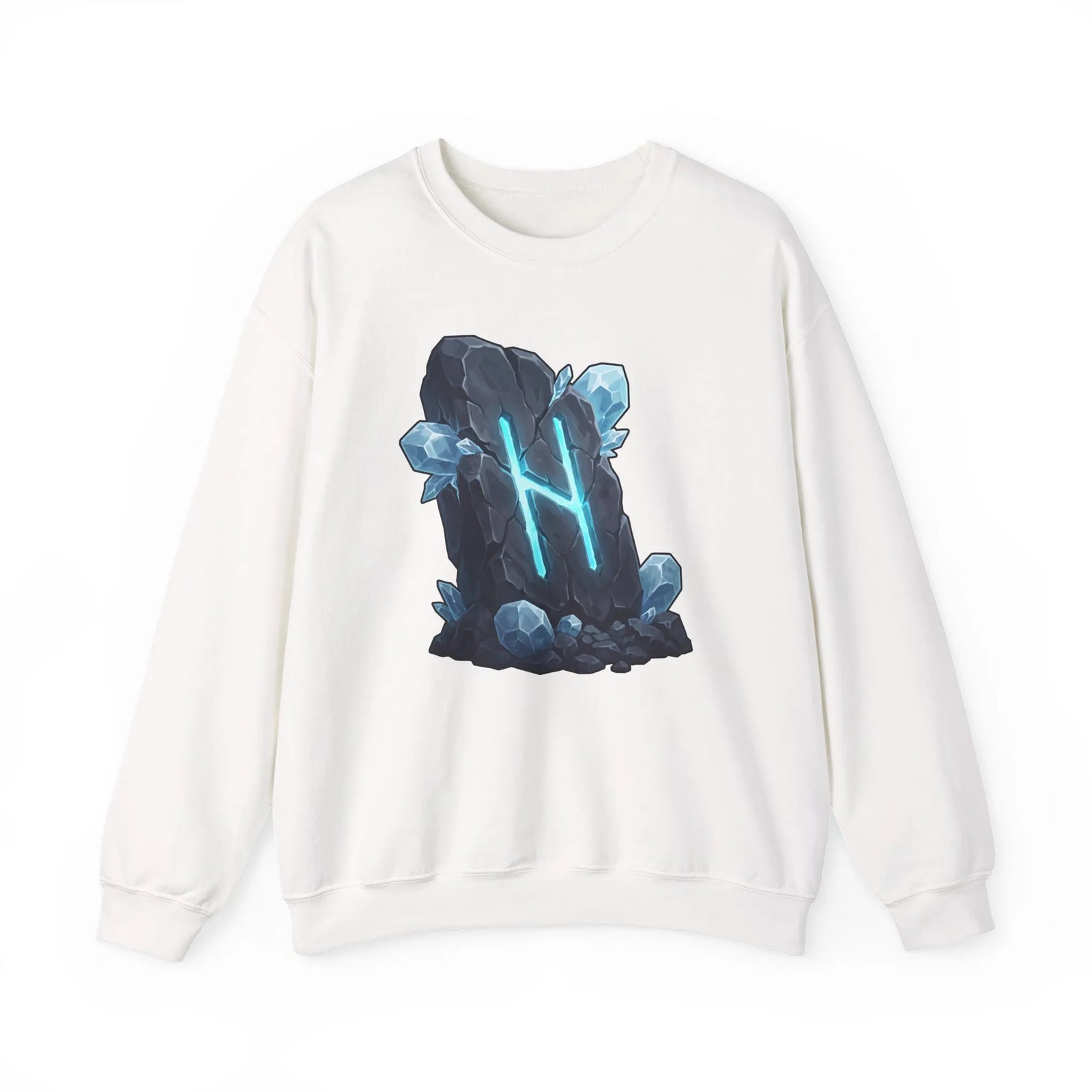 Hagalaz Rune Stone Graphic Sweatshirt - Heavy Blend Fleece Crewneck - Unisex White