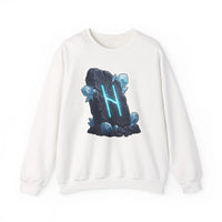 Hagalaz Rune Stone Graphic Sweatshirt - Heavy Blend Fleece Crewneck - Unisex White