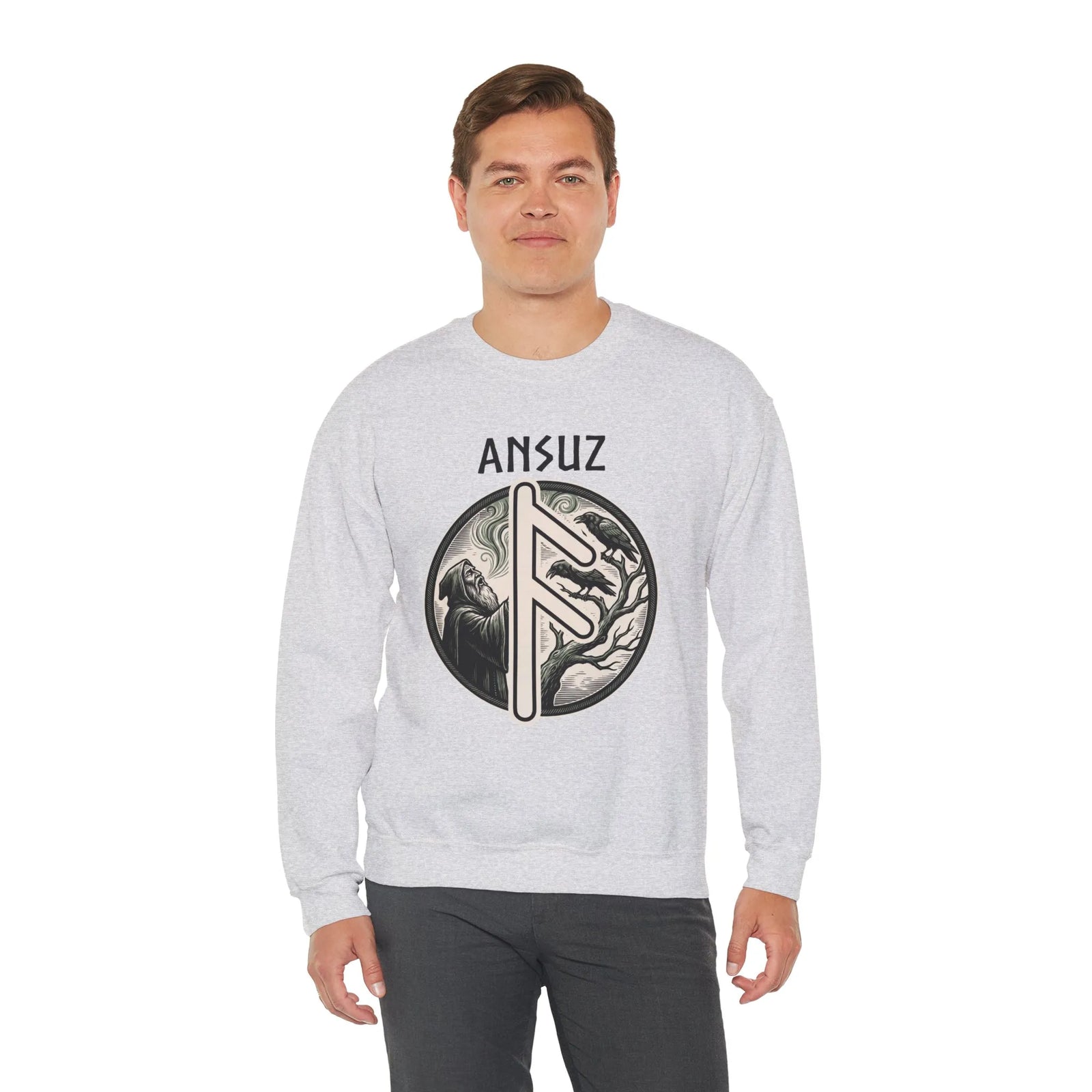Ansuz Rune Divine Speech Sweatshirt - Heavy Blend Fleece Crewneck - Unisex Off White