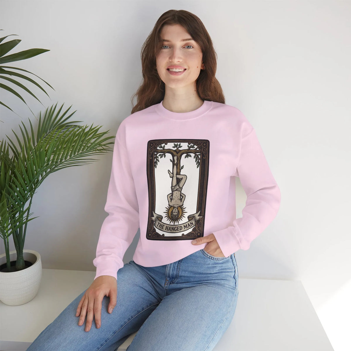 The Hanged Man Tarot Card Sweatshirt - Soft Fleece Classic Fit Crewneck - Unisex Off White