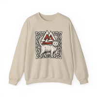 Valknut Cat Norse Mythology Sweatshirt - Heavy Blend Durable Fleece Crewneck - Unisex Off-White