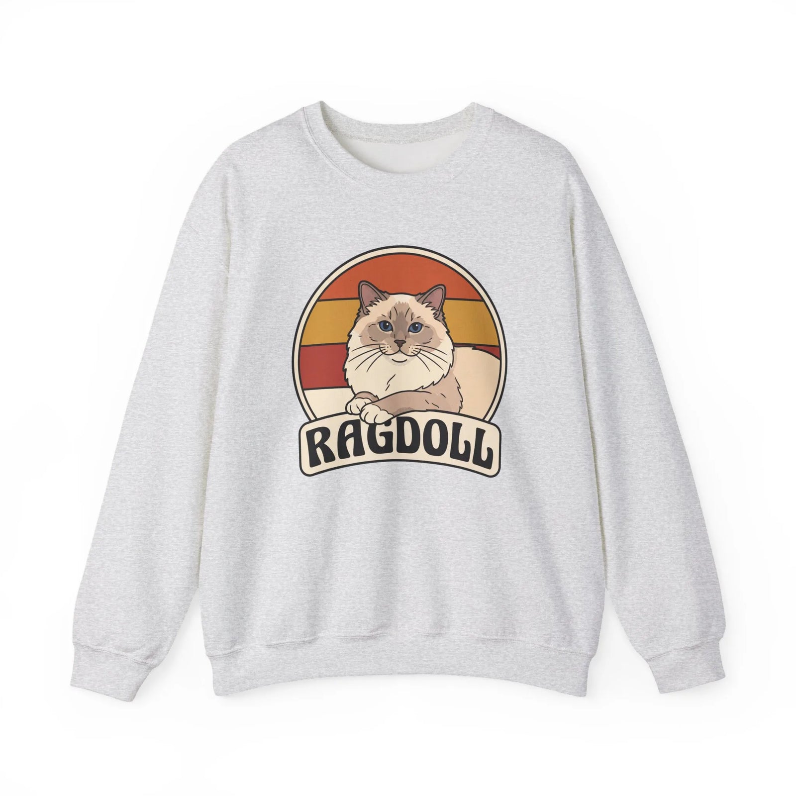Ragdoll Cat Retro Sunset Sweatshirt - Heavy Blend Fleece Crewneck - Unisex White