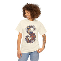 Koi Rider Ukiyo-e Samurai Cat T-Shirt - Heavy Cotton Classic Fit Tee - Unisex White