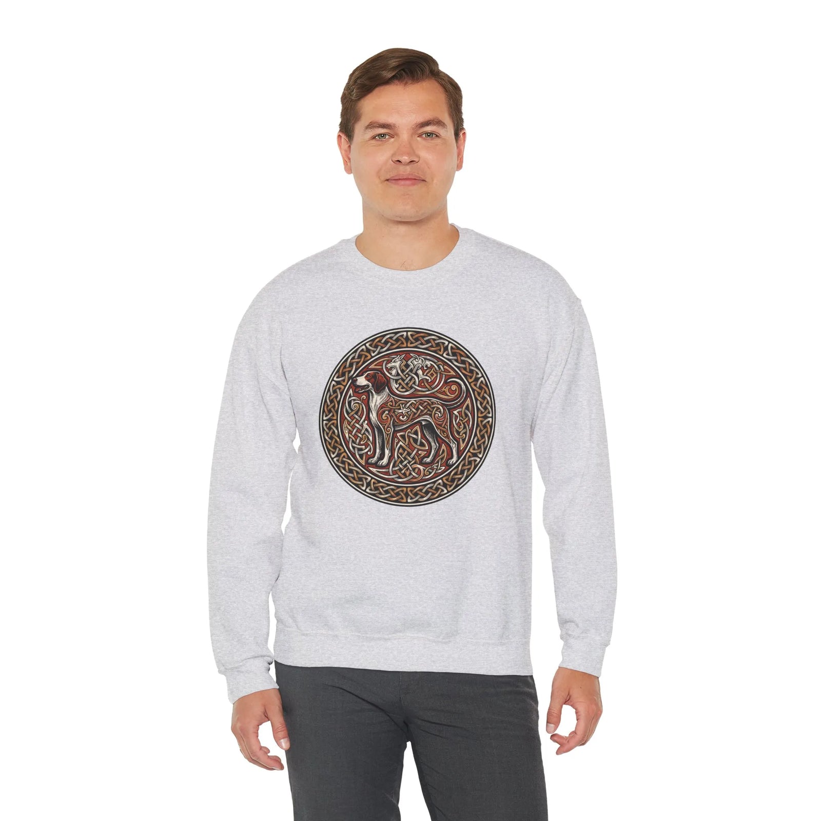 Norse Knotwork Hound Odin's Wolves Sweatshirt - Soft Durable Cotton Blend Crewneck - Unisex White