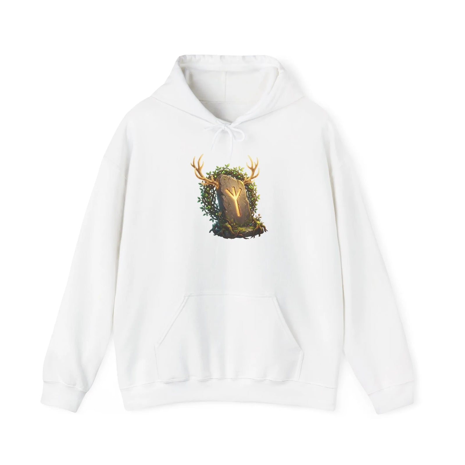 Elhaz Protection Rune Antler Hoodie - Heavy Blend Cotton Blend Pullover - Unisex White