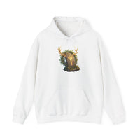 Elhaz Protection Rune Antler Hoodie - Heavy Blend Cotton Blend Pullover - Unisex White