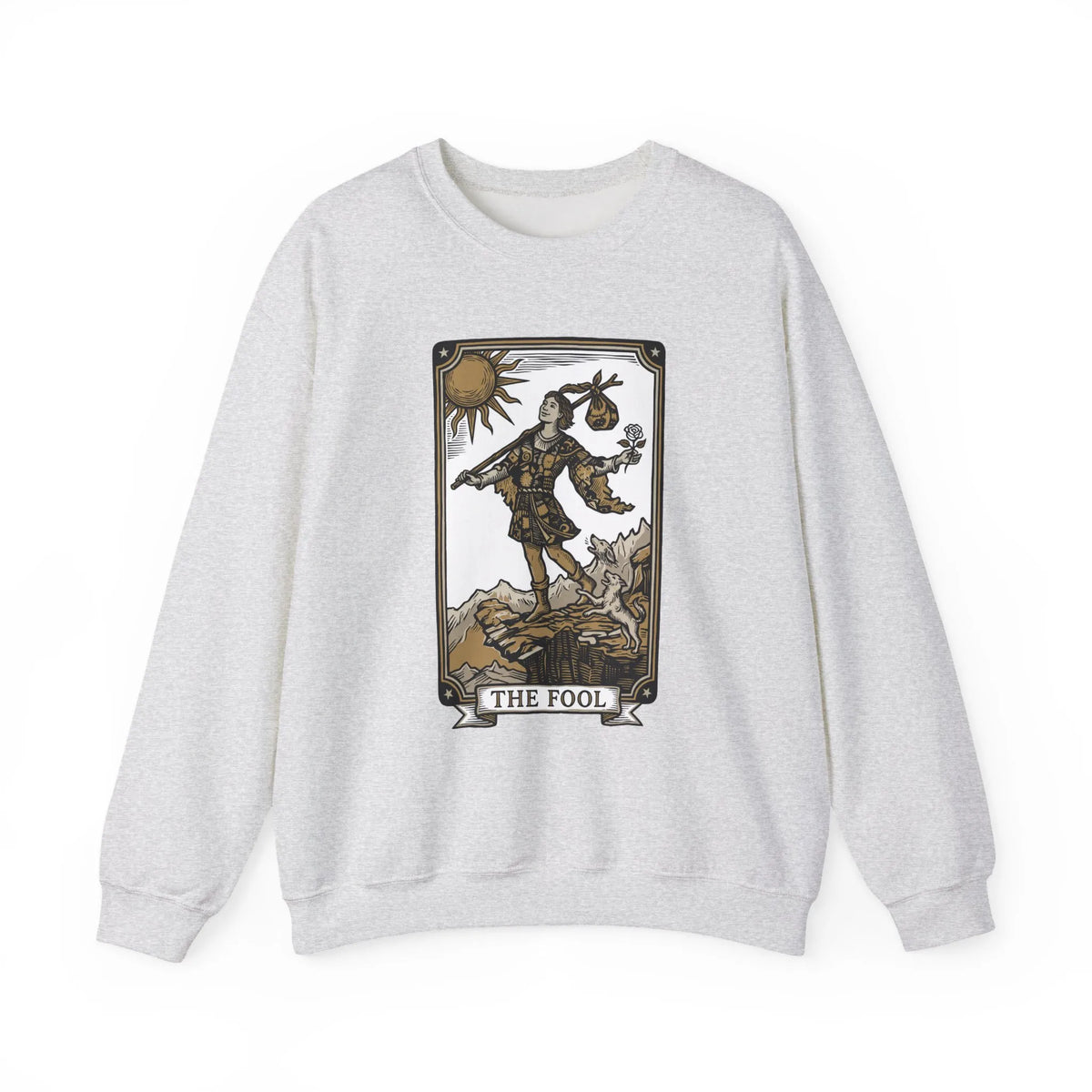 The Fool Tarot Card Graphic Sweatshirt - Heavy Blend Crewneck Fleece - Unisex White