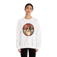 Calico Cool Cats 70s Sunset Aviators Sweatshirt - Medium Heavyweight Fleece Crewneck - Unisex White