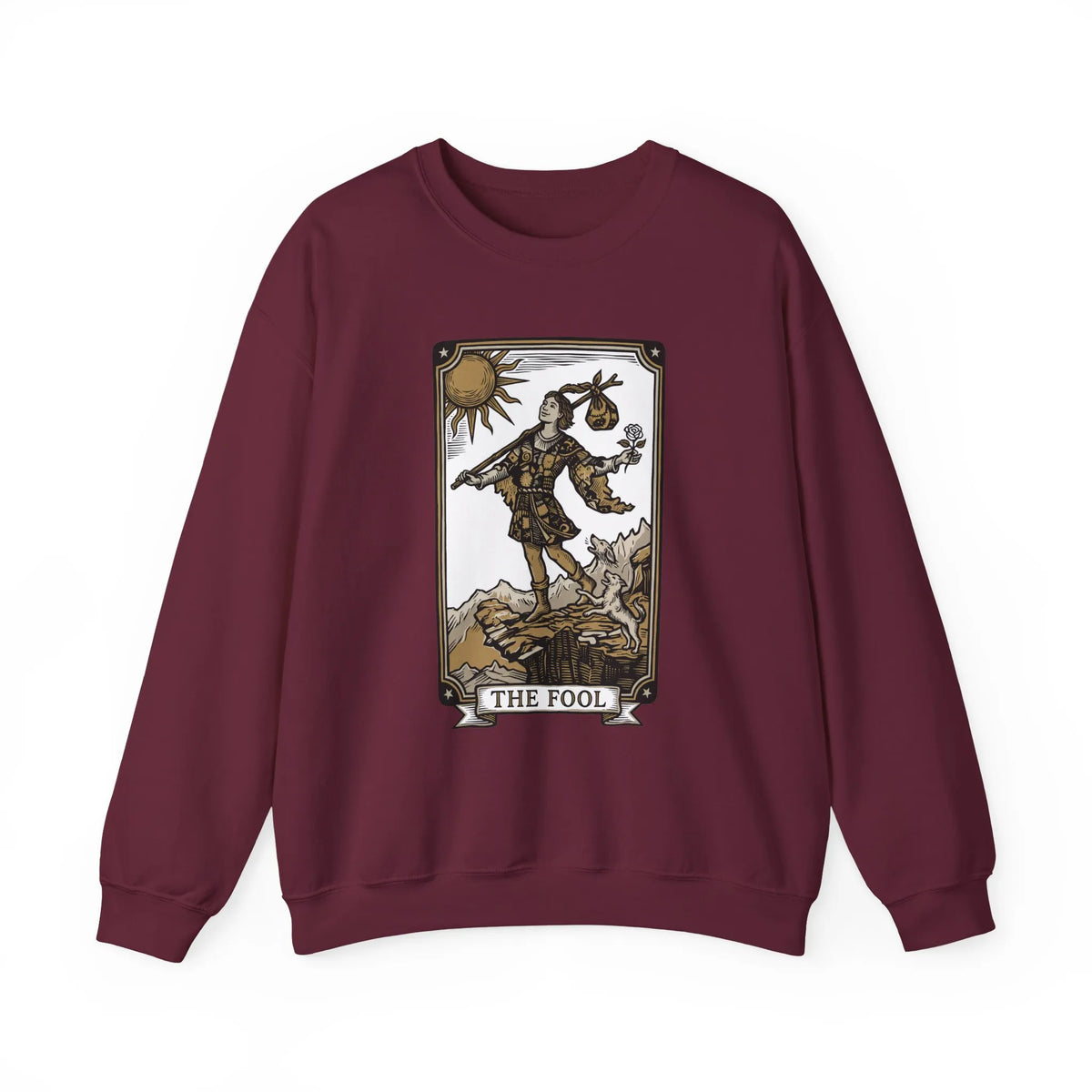 The Fool Tarot Card Graphic Sweatshirt - Heavy Blend Crewneck Fleece - Unisex White