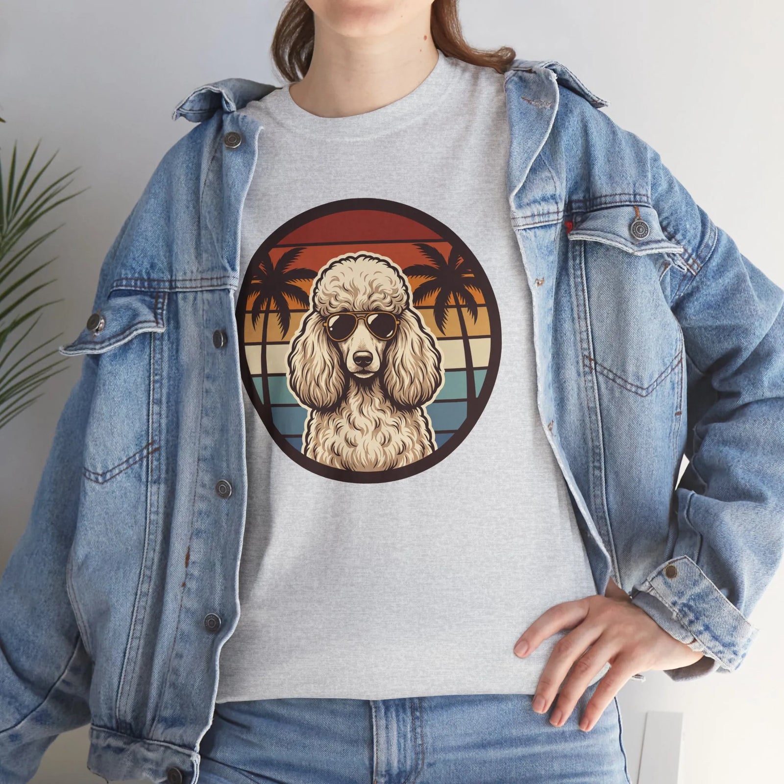 Poodle Cool Dogs 70s Sunset Aviators T-Shirt - Heavy Cotton Classic Fit - Unisex White