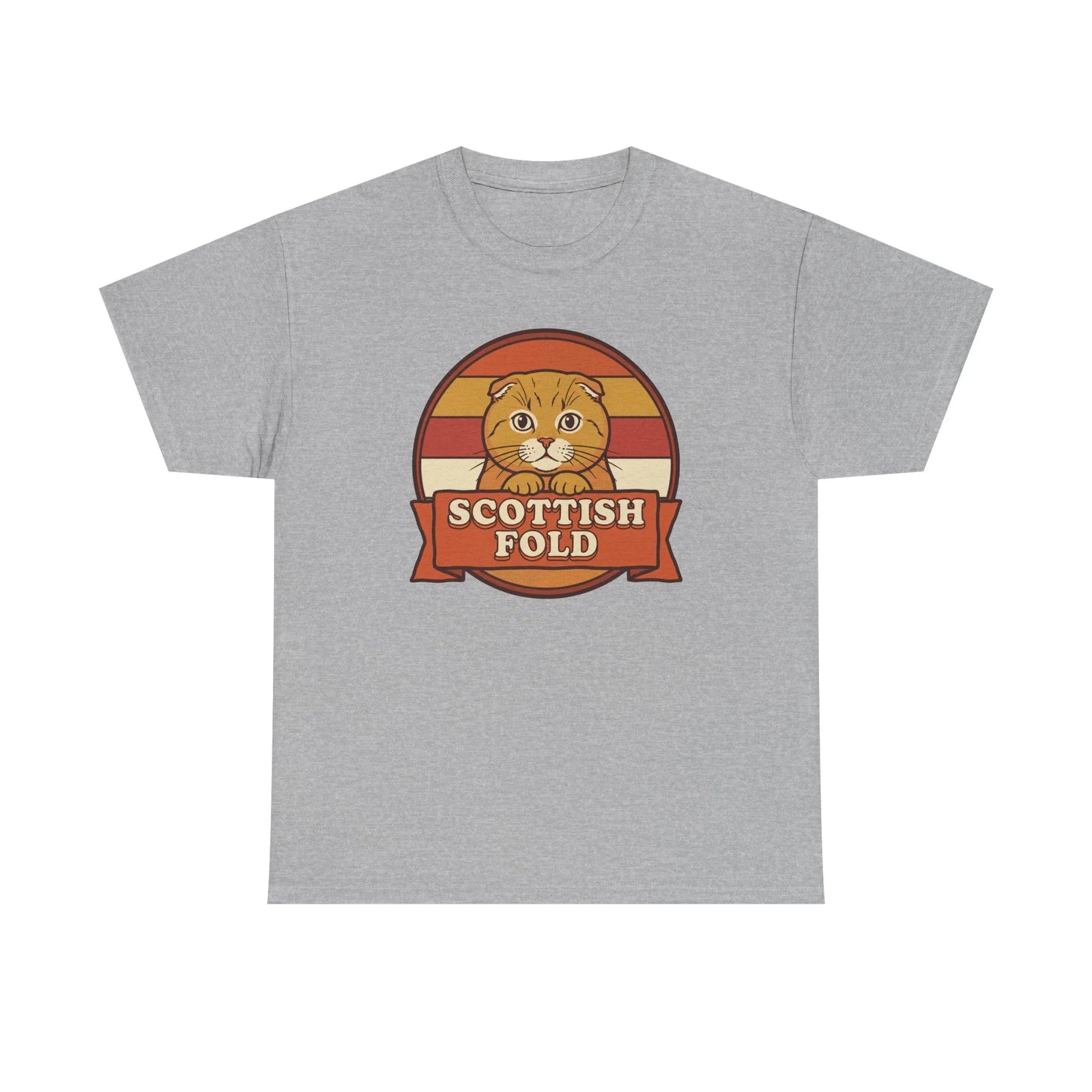 Scottish Fold Retro Sunset T-Shirt - Heavyweight Cotton Classic Fit - Unisex White