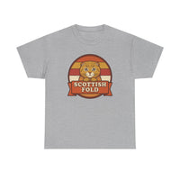 Scottish Fold Retro Sunset T-Shirt - Heavyweight Cotton Classic Fit - Unisex White