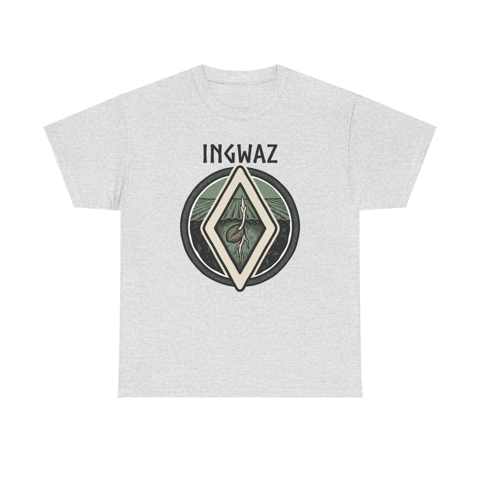 Ingwaz Seed Rune Graphic T-Shirt - Heavy Cotton Classic Fit Tee - Unisex White