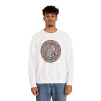 Norse Knotwork Cat Graphic Sweatshirt - Heavy Blend Cotton Blend Crewneck - Unisex White