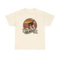 Retro 70s Sunset Beagle Graphic T-Shirt - Heavy Cotton Classic Fit Tee - Unisex White
