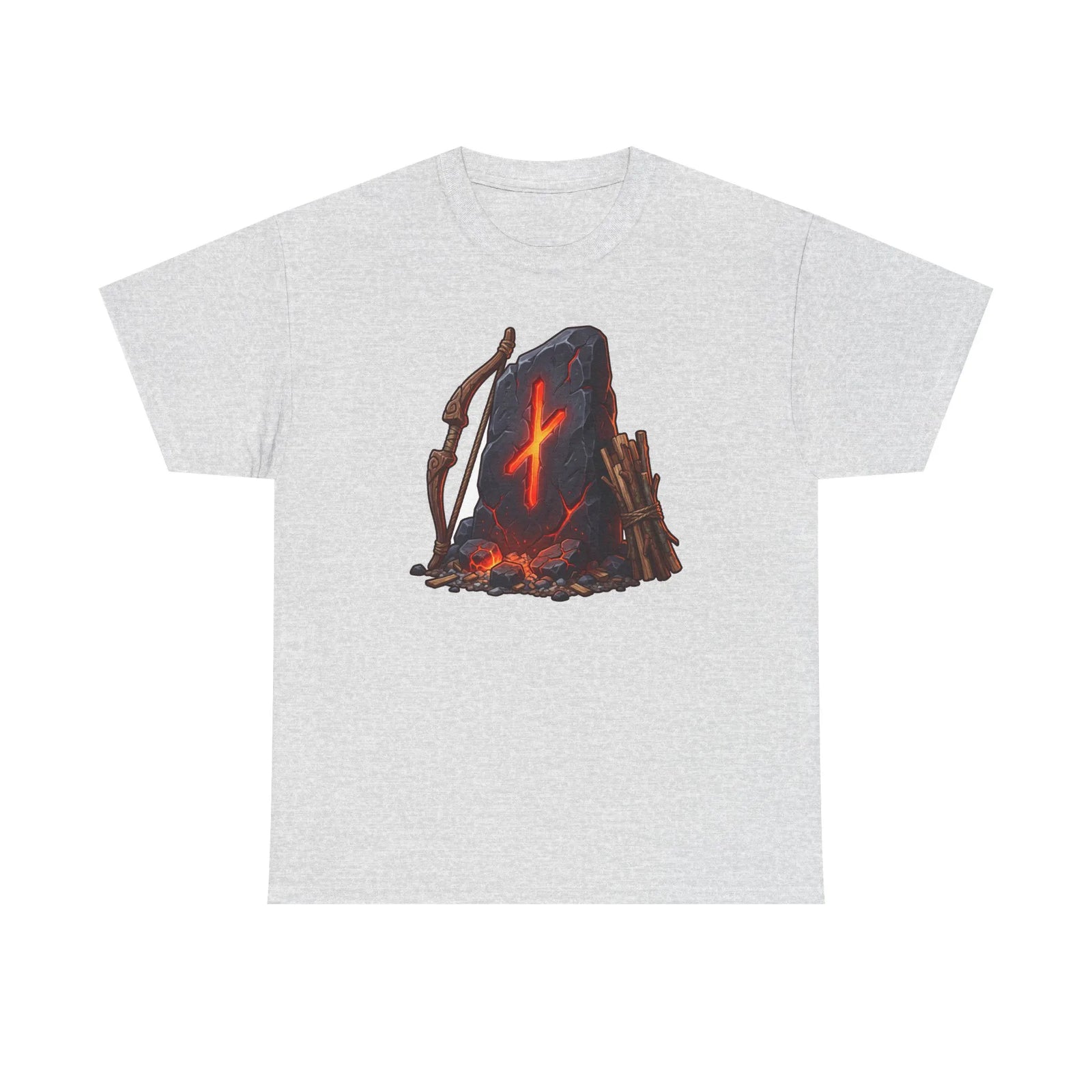 Nauthiz Rune Need-Fire Graphic T-Shirt - Heavyweight 100% Cotton Classic Fit - Unisex White