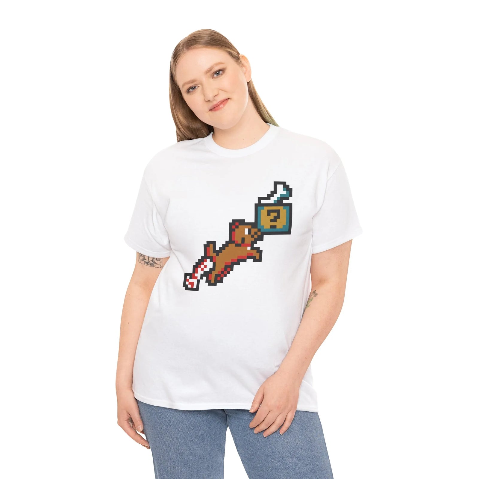 8-Bit Pixel Gaming Dogs T-Shirt - Heavy Cotton Classic Fit Tee - Unisex White