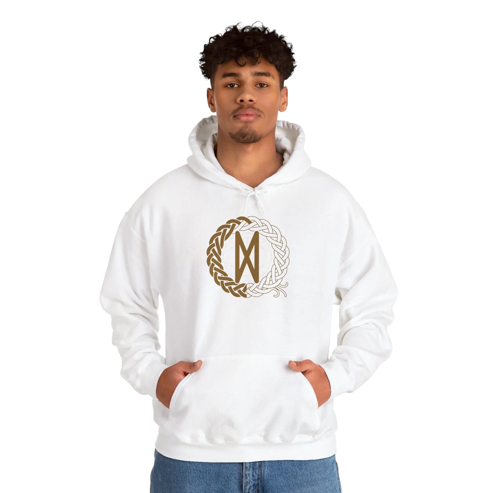Dagaz Rune Dawn Dusk Threshold Hoodie - Medium Weight Fleece Pullover - Unisex White