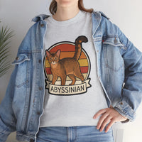 Abyssinian Retro 70s Sunset Cat T-Shirt - Heavy Cotton Classic Fit Tee - Unisex White