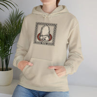 Runestone Cat Norse Woodcut Hoodie - Soft Cotton Blend Fleece Pullover - Unisex White